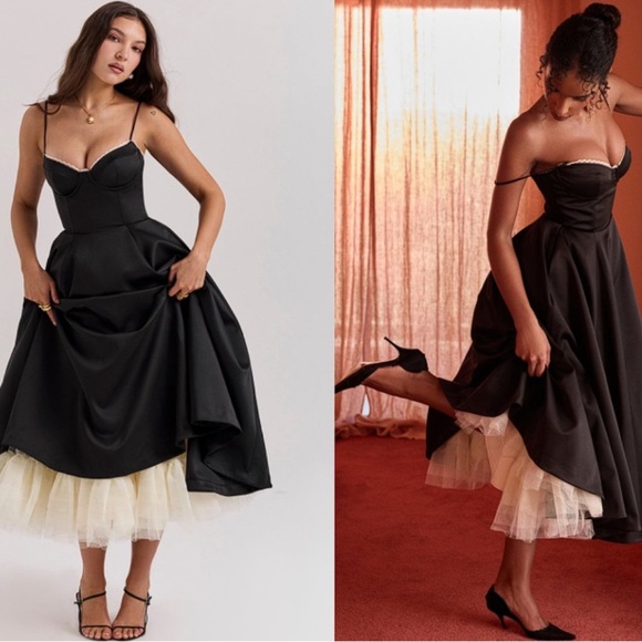House of CB Dresses & Skirts - House of CB 'Mademoiselle' Black Satin Tulle Midi Dress
